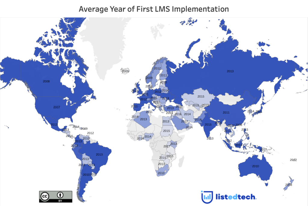 World Map of Average Year of First LMS Implementation